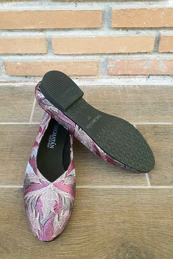 bailarinas-bordadas-mujer-bosque-rosa-dalmatan-suela-zapatos dalmatán